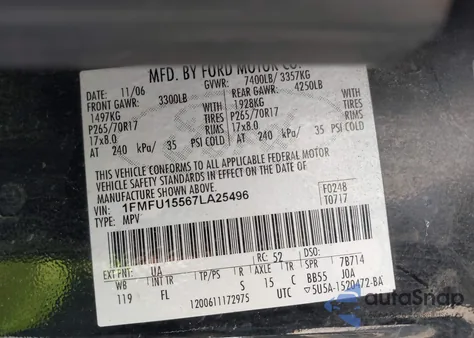 2007 Ford Expedition Xlt z USA, uszkodzony, nr VIN 1FMFU15567LA25496